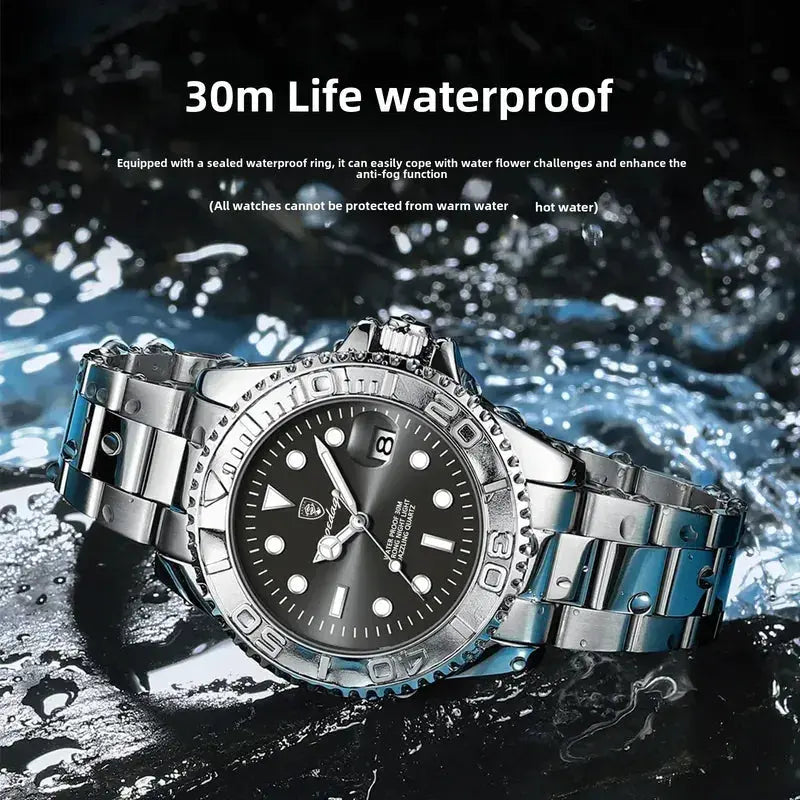 Poedagar Sports Swiss Brand New Ultra-thin Men's Watch Waterproof Luminous Quartz Watch Men’s Classic Silver Stainless Steel Day-Date Quartz Dress Watch National Watches