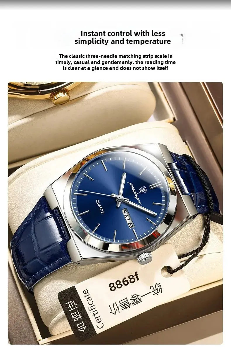 Poedagar Swiss Brand New Ultra-thin Men's Watch Waterproof Luminous Quartz Watch Men’s Classic Silver Stainless Steel Day-Date Quartz Dress Watch National Watches