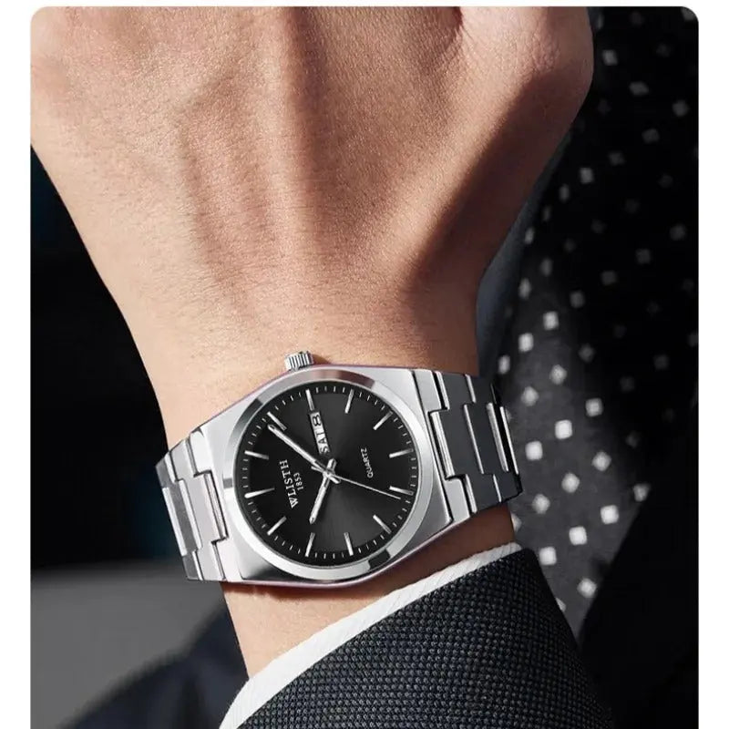 WLISTH Swiss Brand New Ultra-thin Men's Watch Waterproof Luminous Quartz Watch Men’s Classic Silver Stainless Steel Day-Date Quartz Dress Watch National Watches