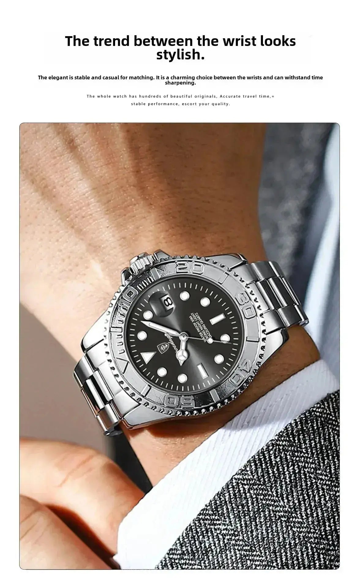 Poedagar Sports Swiss Brand New Ultra-thin Men's Watch Waterproof Luminous Quartz Watch Men’s Classic Silver Stainless Steel Day-Date Quartz Dress Watch National Watches