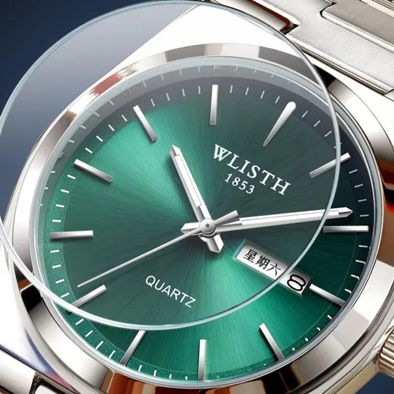 WLISTH Swiss Brand New Ultra-thin Men's Watch Waterproof Luminous Quartz Watch Men’s Classic Silver Stainless Steel Day-Date Quartz Dress Watch National Watches