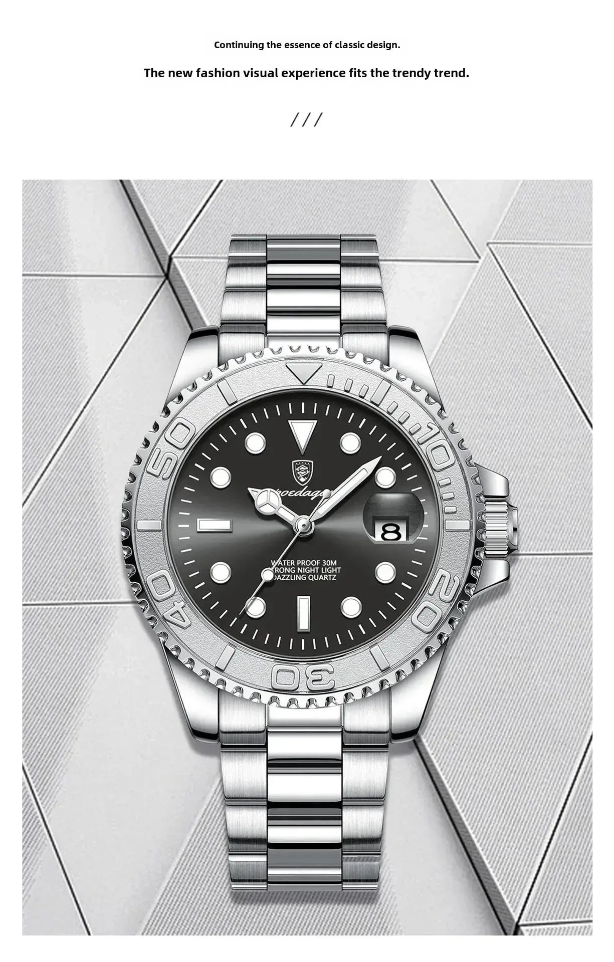 Poedagar Sports Swiss Brand New Ultra-thin Men's Watch Waterproof Luminous Quartz Watch Men’s Classic Silver Stainless Steel Day-Date Quartz Dress Watch National Watches
