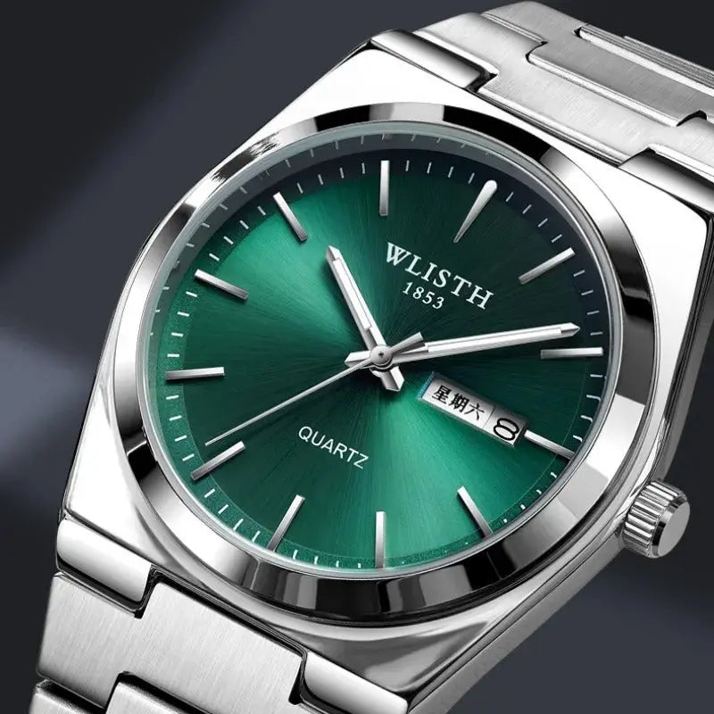 WLISTH Swiss Brand New Ultra-thin Men's Watch Waterproof Luminous Quartz Watch Men’s Classic Silver Stainless Steel Day-Date Quartz Dress Watch National Watches