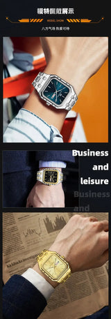 VA VA VOOM Swiss Brand New Square Gradient Men's Watch Waterproof Luminous Quartz Watch Men’s Classic Silver Stainless Steel Day-Date Quartz Dress Watch National Watches