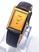 Seiko Tank Style Quartz Watch for Men – Rectangular Roman Dial Leather Strap National Watches