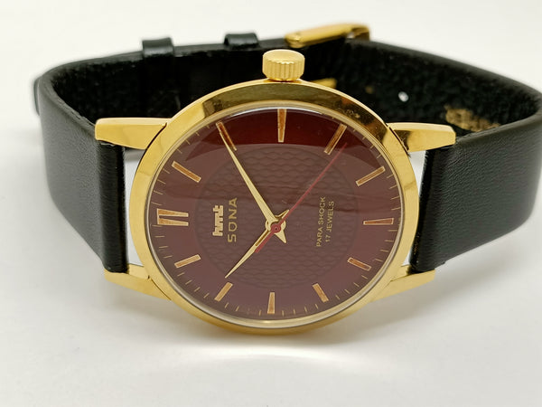 Hmt sona Mechanical Handwinding Movement gold plated Para Jewels Analog Dial Wrist Watch For Men