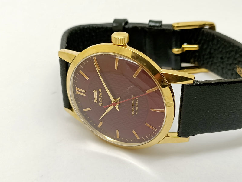 Hmt sona Mechanical Handwinding Movement gold plated Para Jewels Analog Dial Wrist Watch For Men