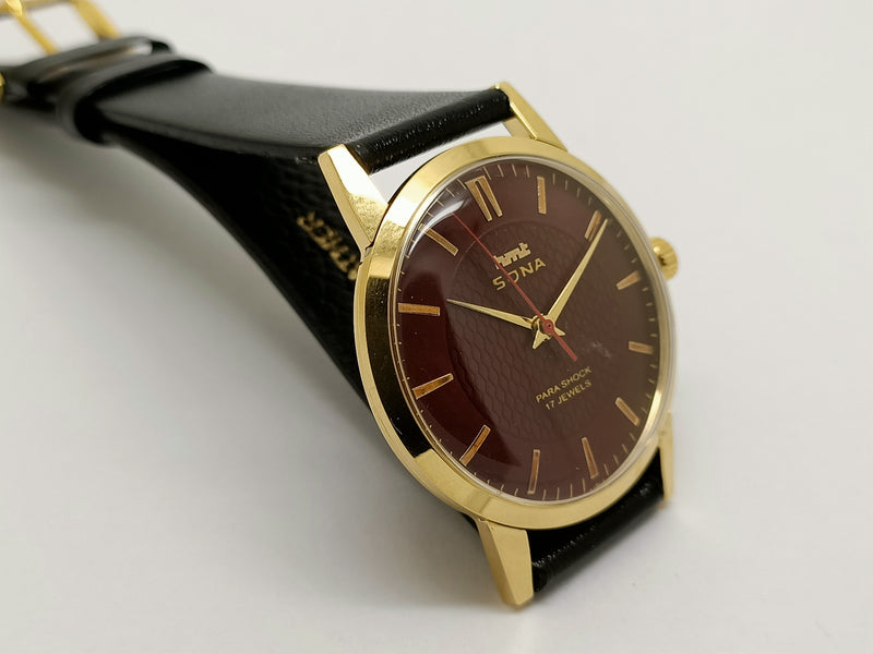 Hmt sona Mechanical Handwinding Movement gold plated Para Jewels Analog Dial Wrist Watch For Men