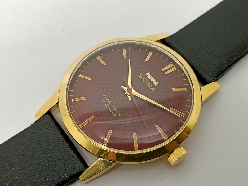 Hmt sona Mechanical Handwinding Movement gold plated Para Jewels Analog Dial Wrist Watch For Men