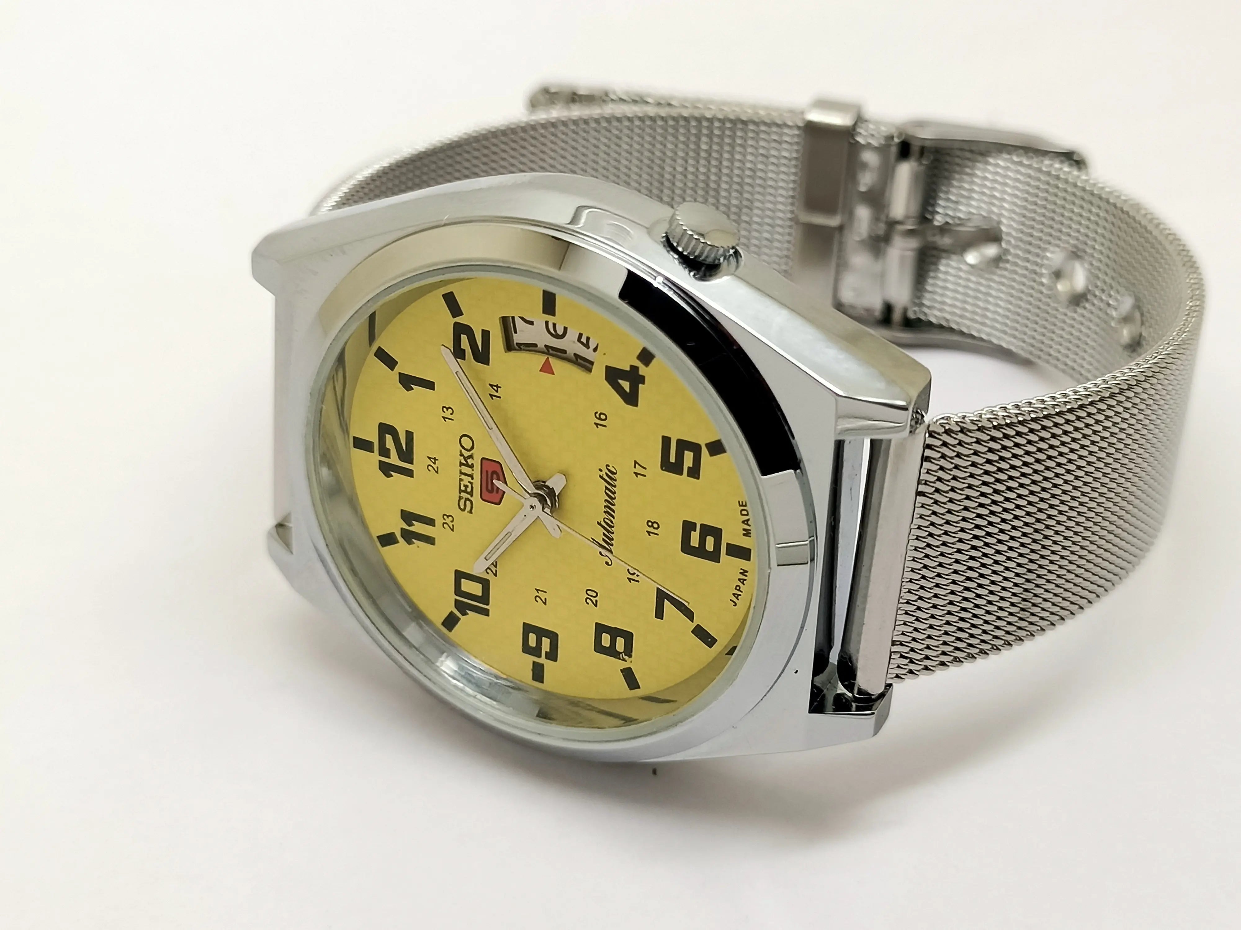 VINTAGE REFURBISHED SEIKO 5 AUTOMATIC JAPAN MENS DAY DATE WATCH - National Watches