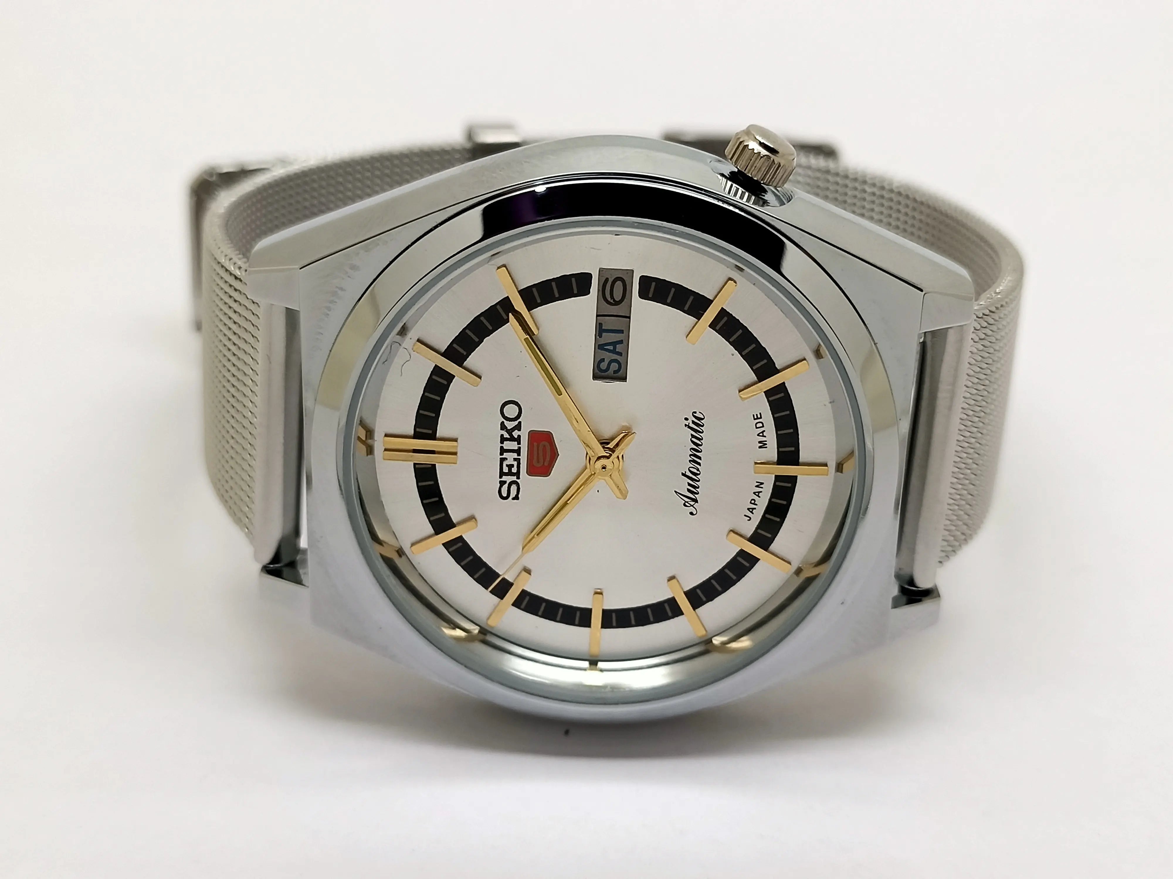 VINTAGE REFURBISHED SEIKO 5 AUTOMATIC JAPAN MENS DAY DATE WATCH - National Watches