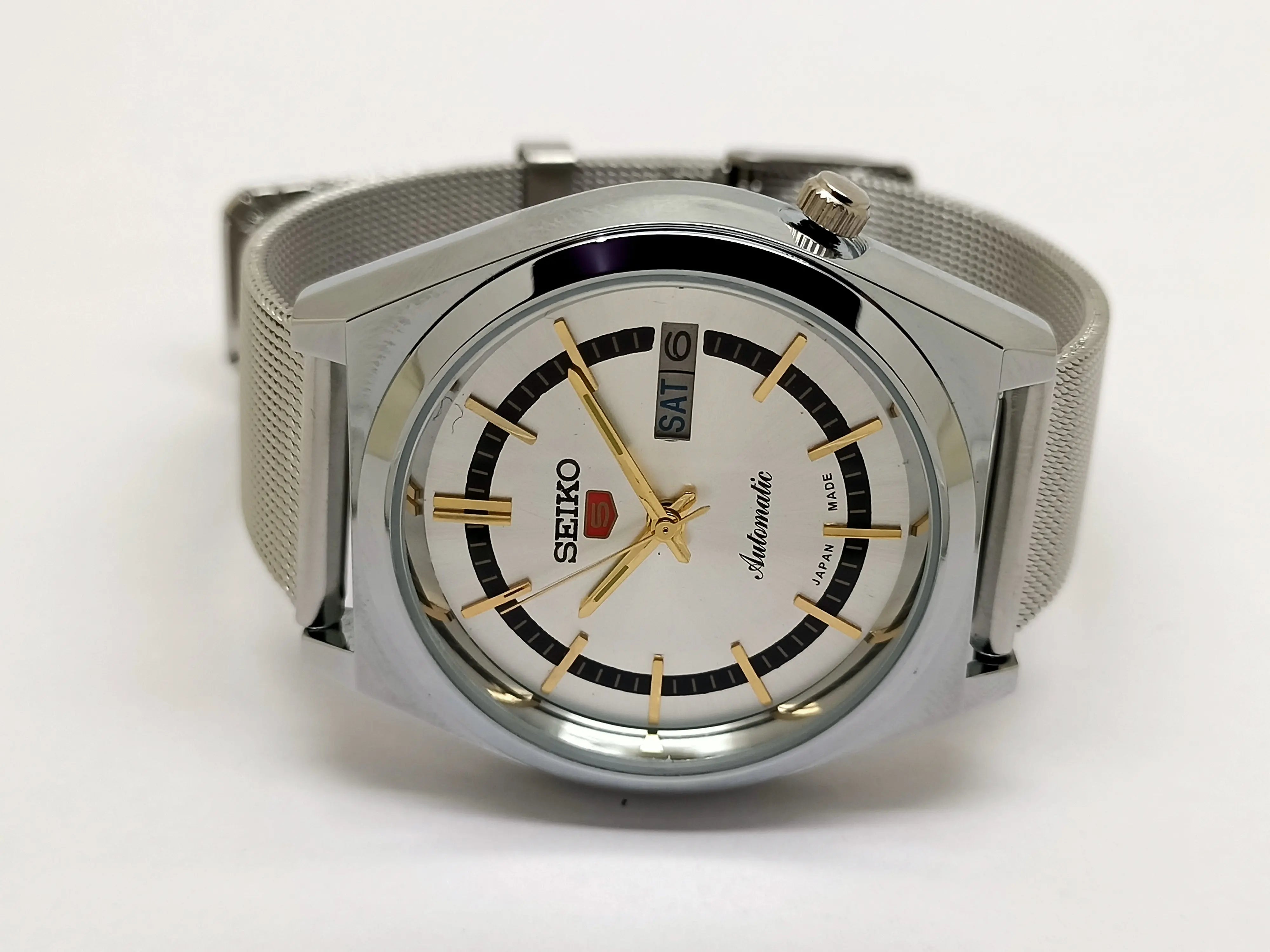 VINTAGE REFURBISHED SEIKO 5 AUTOMATIC JAPAN MENS DAY DATE WATCH - National Watches