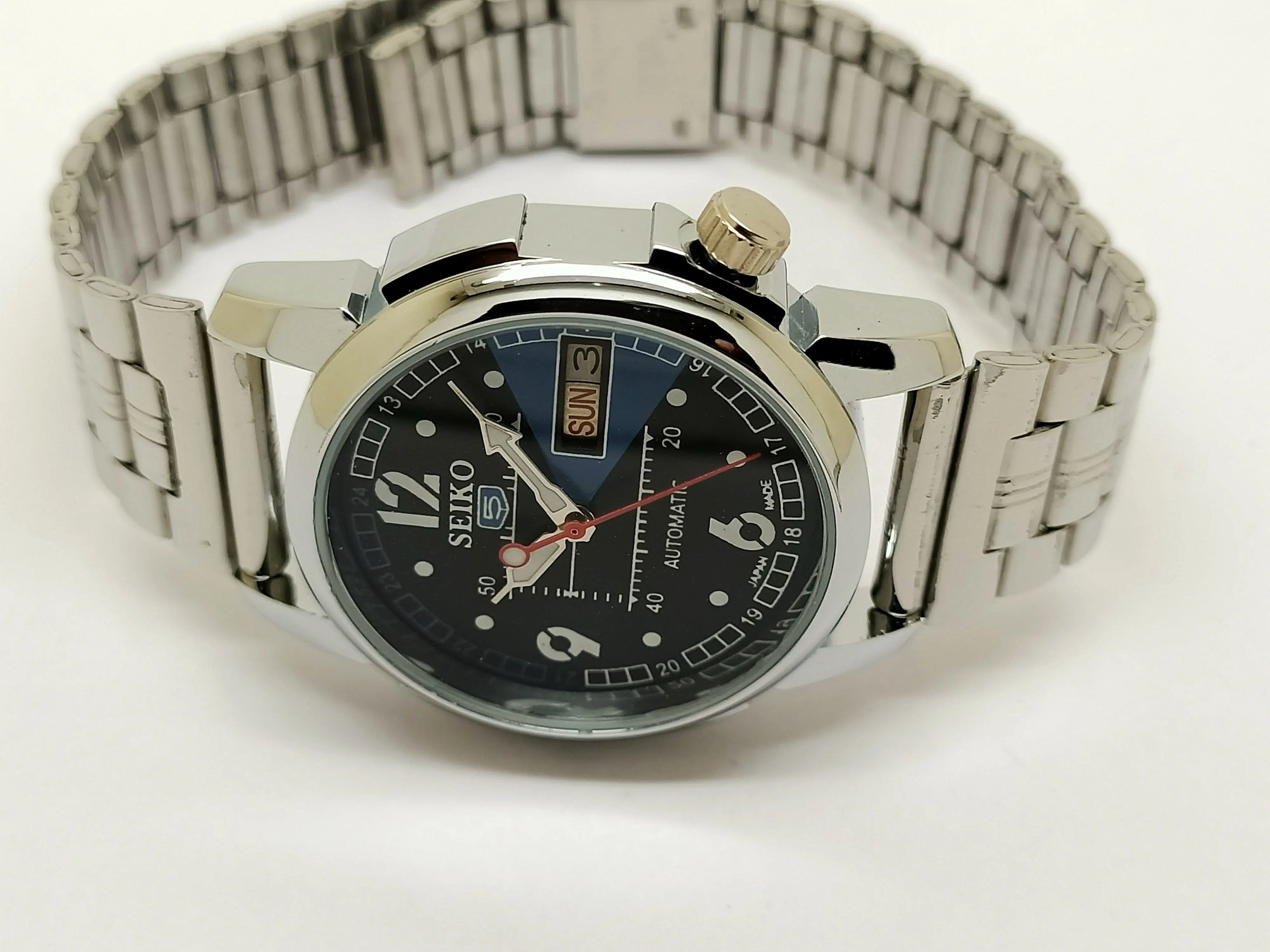 VINTAGE REFURBISHED SEIKO 5 AUTOMATIC JAPAN MENS DAY DATE WATCH - National Watches