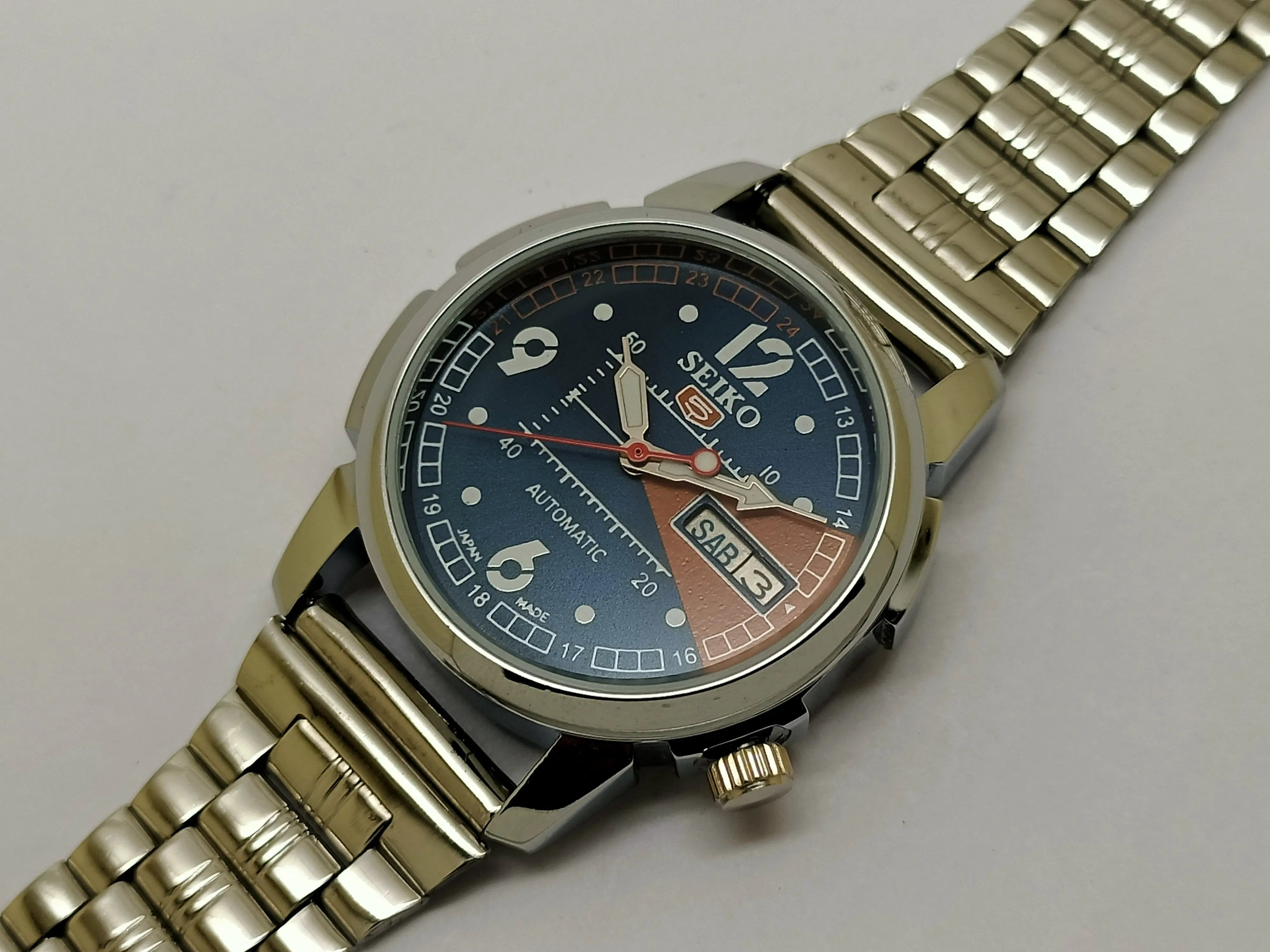 VINTAGE REFURBISHED SEIKO 5 AUTOMATIC JAPAN MENS DAY DATE WATCH - National Watches