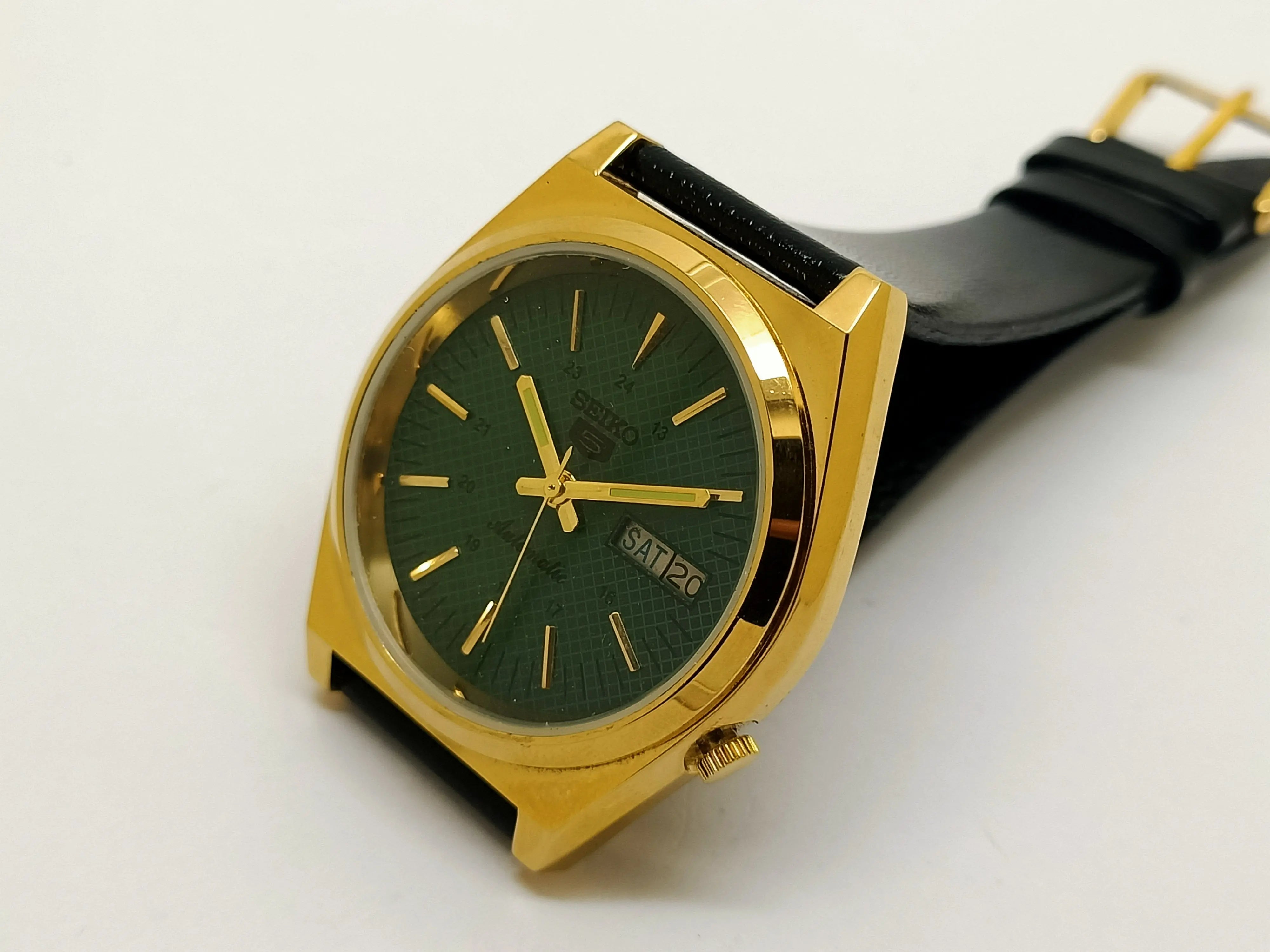 VINTAGE REFURBISHED SEIKO 5 AUTOMATIC JAPAN MENS DAY DATE WATCH - National Watches