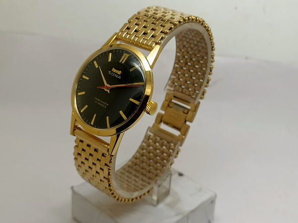 Hmt sona Mechanical Handwinding Movement gold plated Para Jewels Analog Dial Wrist Watch For Men