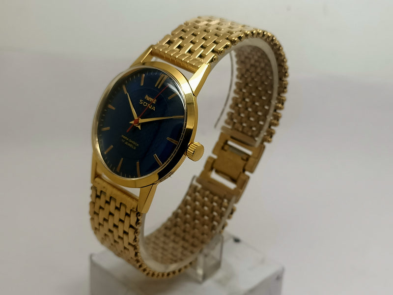 Hmt sona Mechanical Handwinding Movement gold plated Para Jewels Analog Dial Wrist Watch For Men
