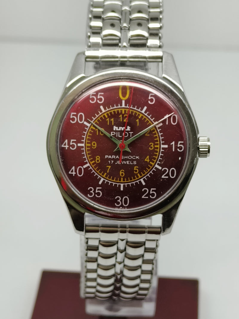 Hmt Pilot Mechanical Handwinding Movement stainless Steel Para Shock 17 Jewels Analog Dial Wrist Watch For Men