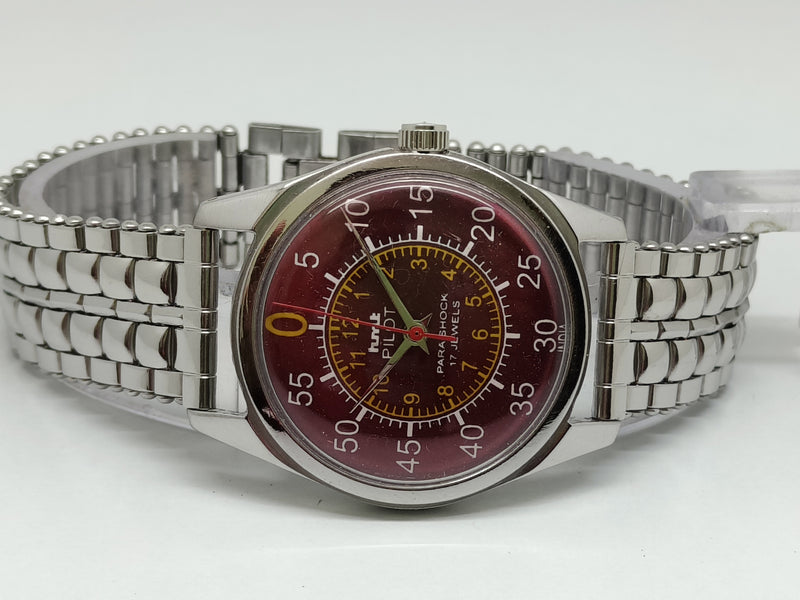 Hmt Pilot Mechanical Handwinding Movement stainless Steel Para Shock 17 Jewels Analog Dial Wrist Watch For Men
