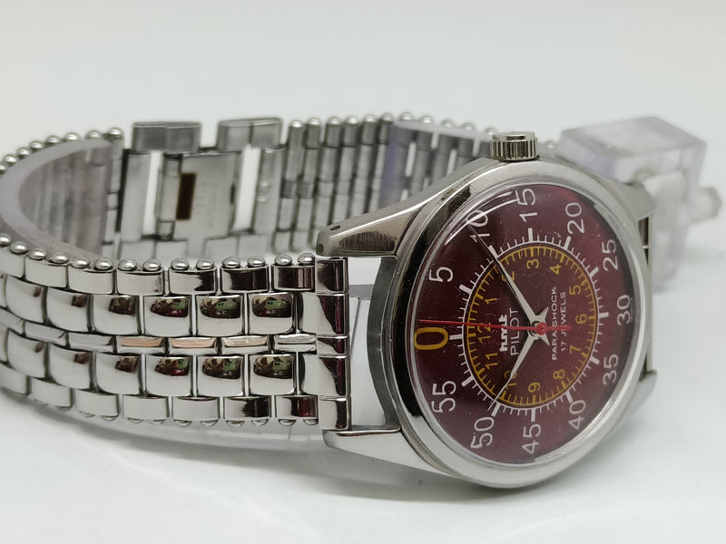 Hmt Pilot Mechanical Handwinding Movement stainless Steel Para Shock 17 Jewels Analog Dial Wrist Watch For Men