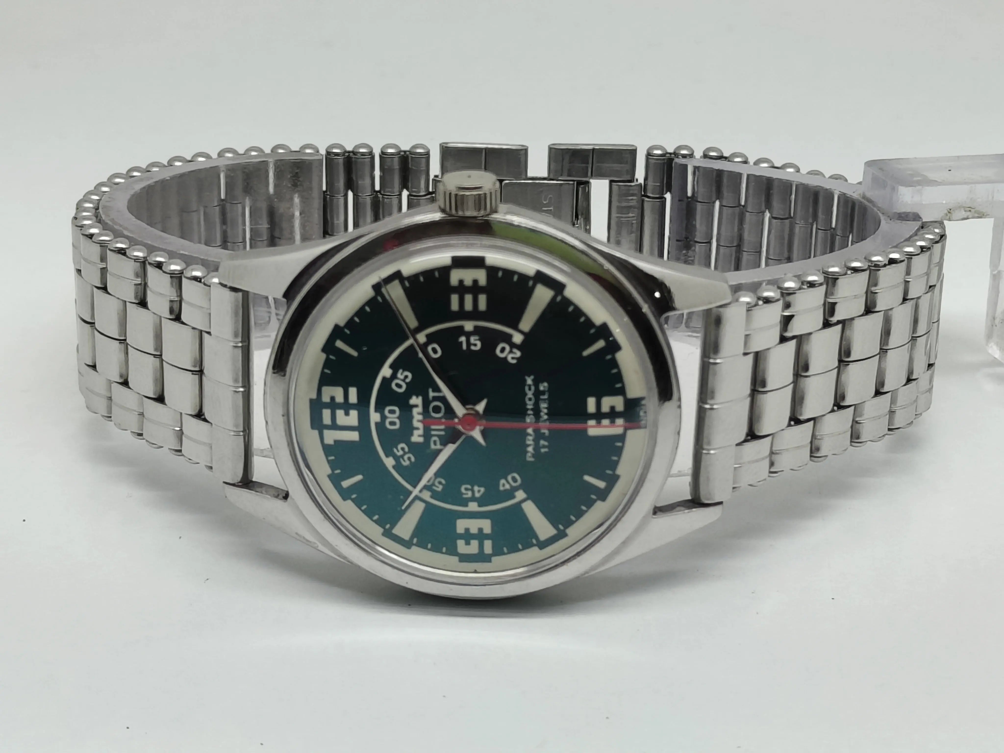 Hmt Pilot Mechanical Handwinding Movement stainless Steel Para Shock 17 Jewels Analog Dial Wrist Watch For Men National Watches
