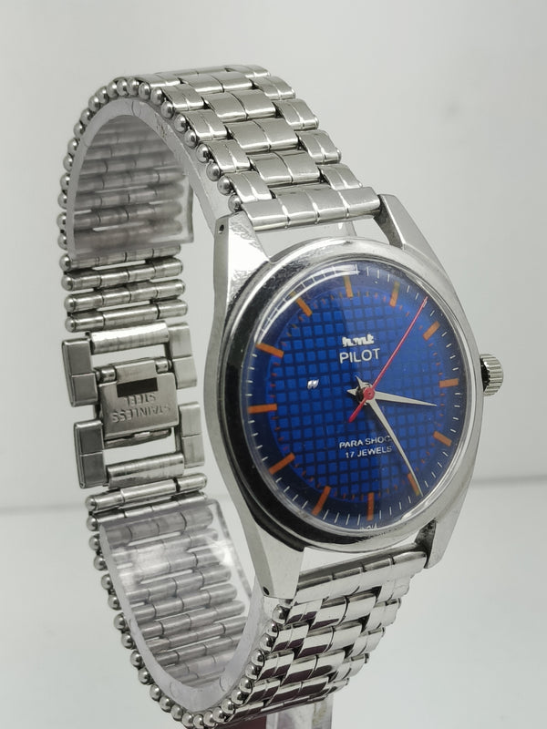Hmt Pilot Mechanical Handwinding Movement stainless Steel Para Shock 17 Jewels Analog Dial Wrist Watch For Men