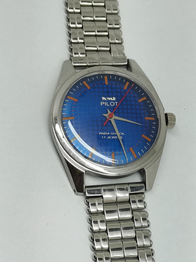 Hmt Pilot Mechanical Handwinding Movement stainless Steel Para Shock 17 Jewels Analog Dial Wrist Watch For Men