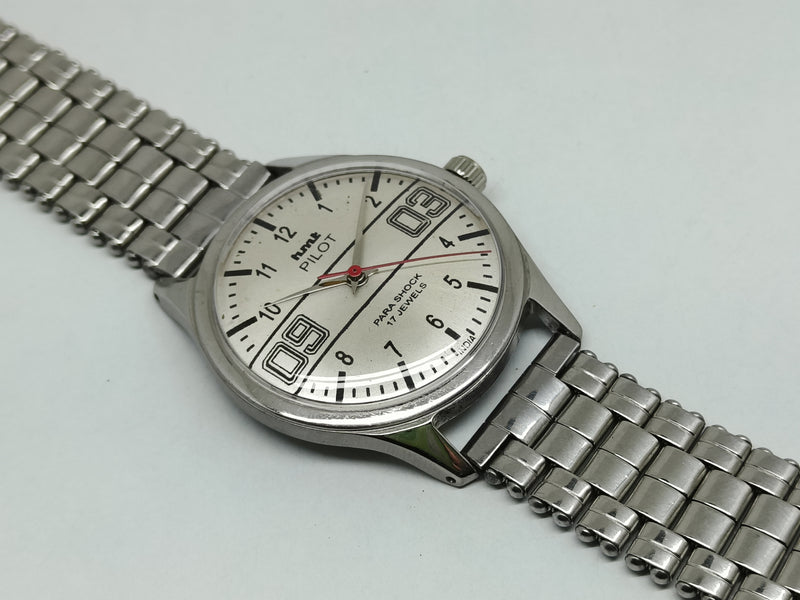 Hmt Pilot Mechanical Handwinding Movement stainless Steel Para Shock 17 Jewels Analog Dial Wrist Watch For Men