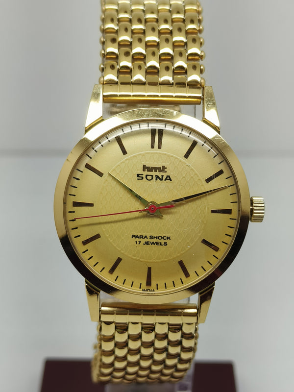 Hmt sona Mechanical Handwinding Movement gold plated Para Jewels Analog Dial Wrist Watch For Men