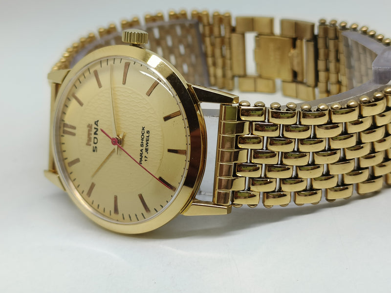 Hmt sona Mechanical Handwinding Movement gold plated Para Jewels Analog Dial Wrist Watch For Men