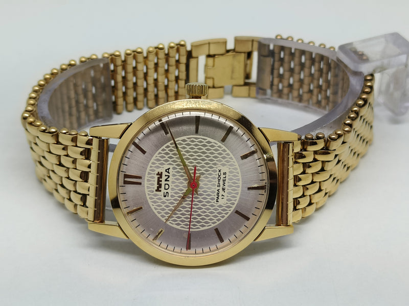 Hmt sona Mechanical Handwinding Movement gold plated Para Jewels Analog Dial Wrist Watch For Men