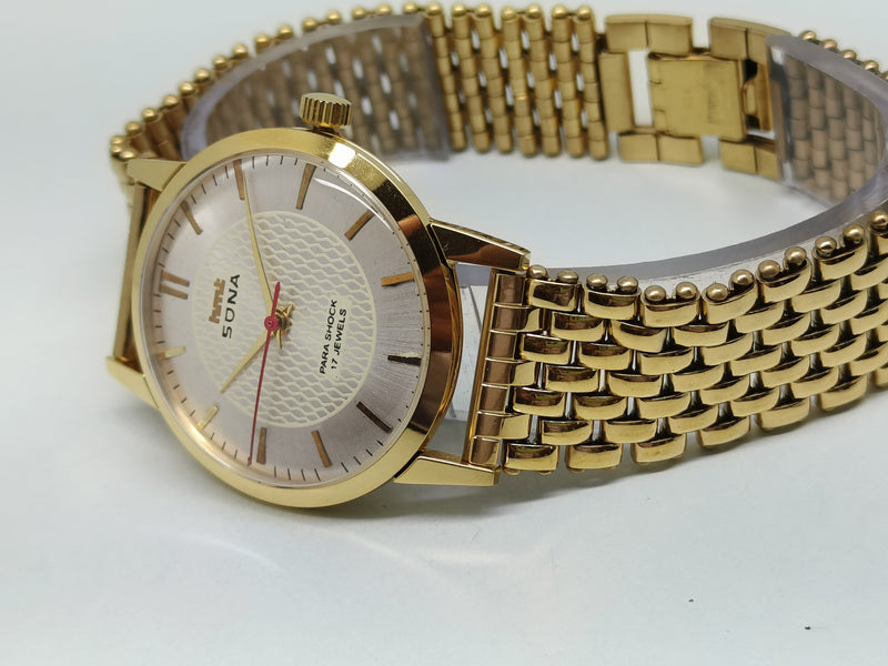 Hmt sona Mechanical Handwinding Movement gold plated Para Jewels Analog Dial Wrist Watch For Men