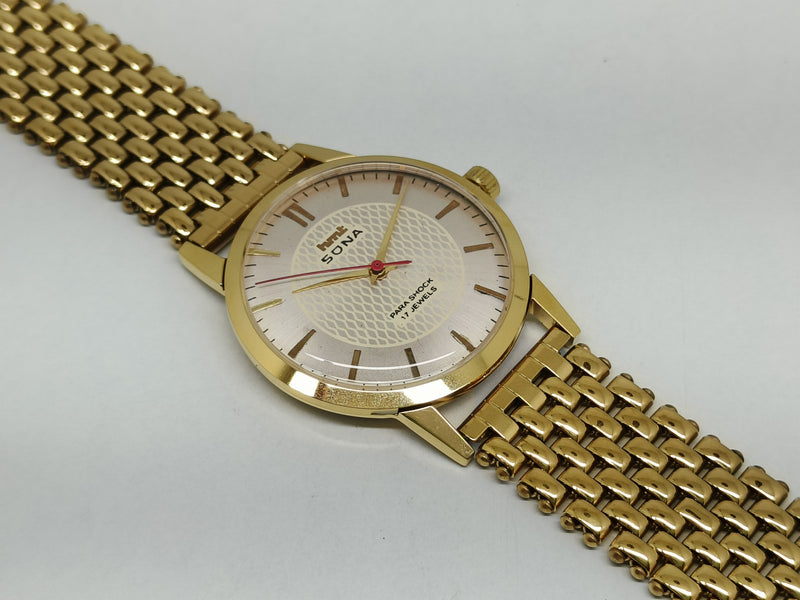 Hmt sona Mechanical Handwinding Movement gold plated Para Jewels Analog Dial Wrist Watch For Men