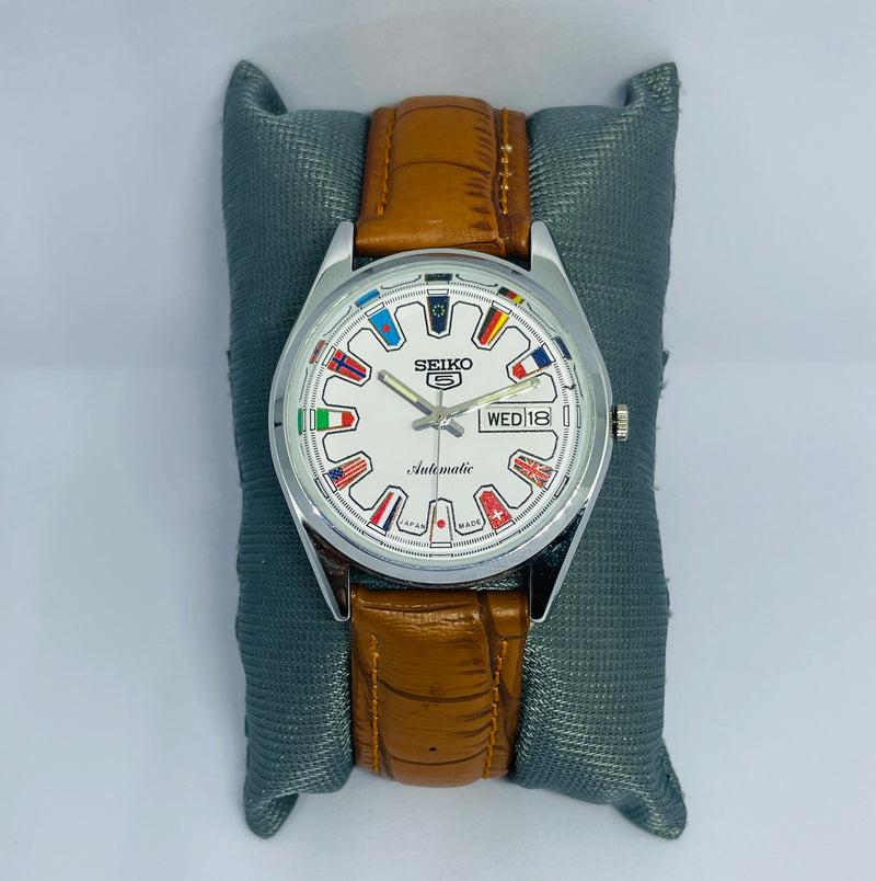 VINTAGE REFURBISHED SEIKO 5 AUTOMATIC JAPAN MENS DAY DATE WATCH