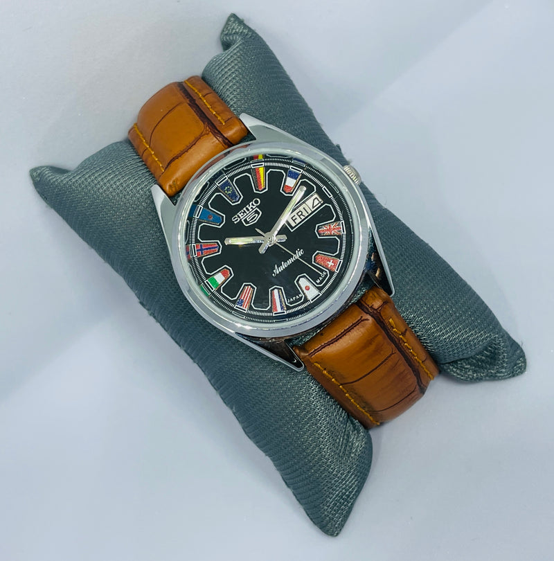 VINTAGE REFURBISHED SEIKO 5 AUTOMATIC JAPAN MENS DAY DATE WATCH