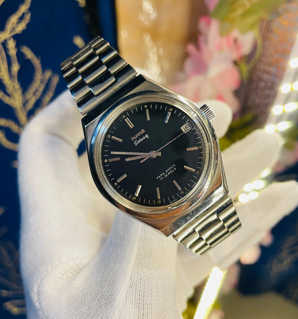 HMT Tariq Para Shock 17 Jewels Black Dial Mechanical Hand winding Men's Wrist Watch