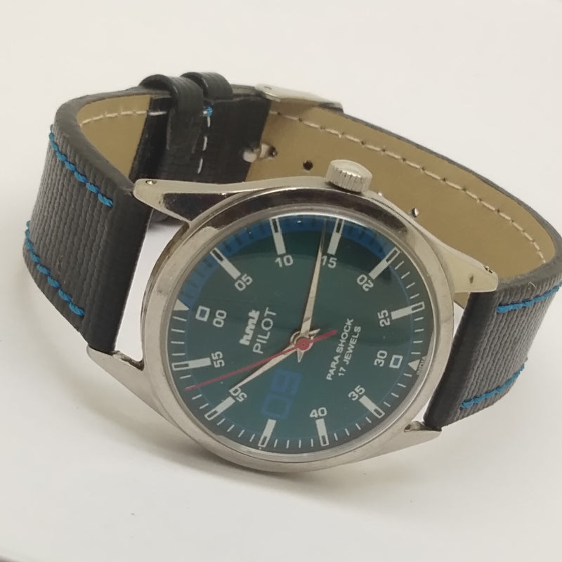 Hmt Pilot Mechanical Handwinding Movement leather Jewels Analog Dial Wrist Watch For Me
