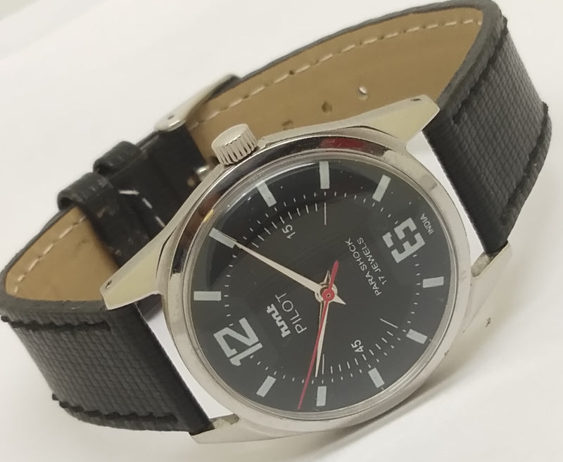 Hmt Pilot Mechanical Handwinding Movement leather Jewels Analog Dial Wrist Watch For Me