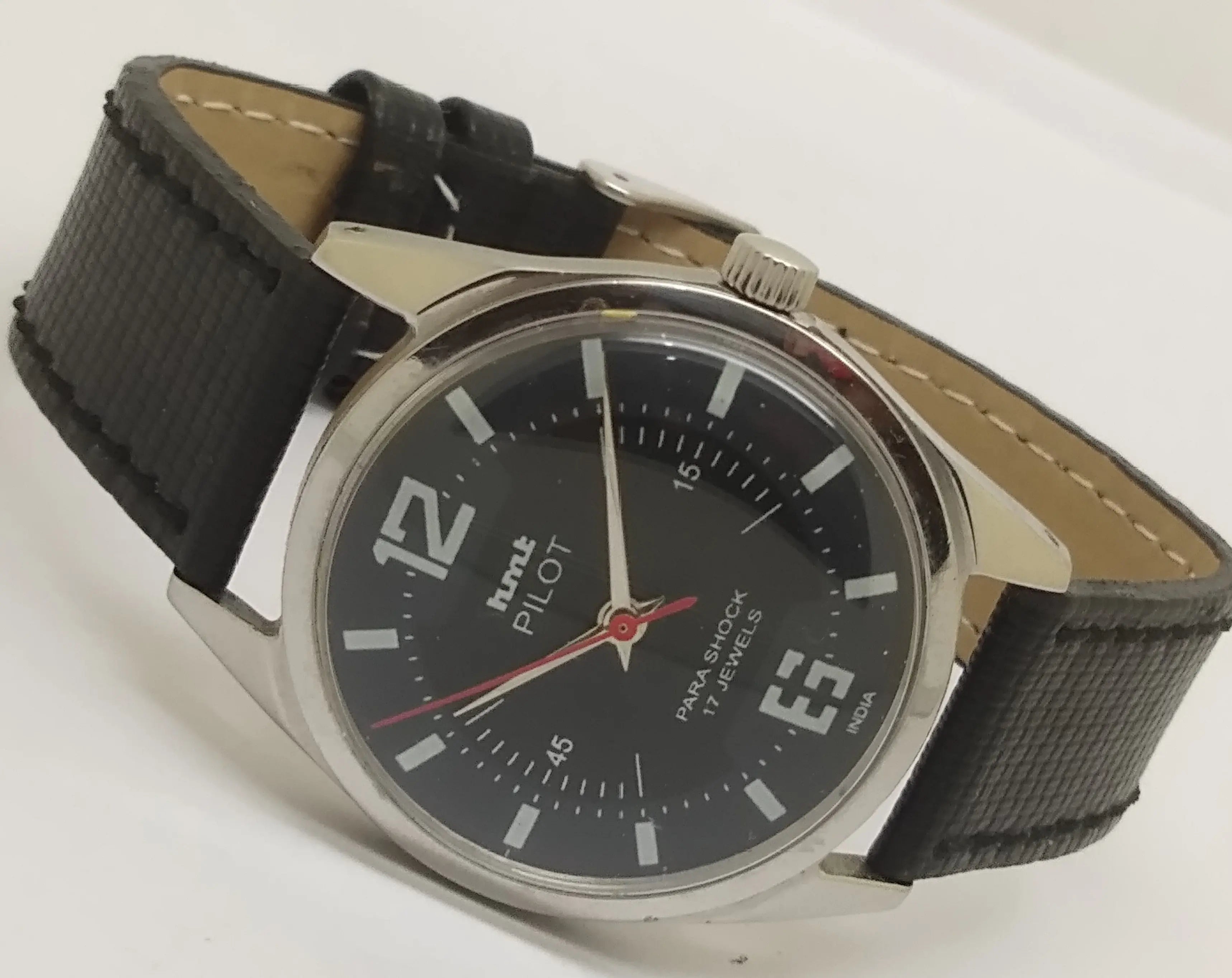 Hmt Pilot Mechanical Handwinding Movement leather Jewels Analog Dial Wrist Watch For Men National Watches