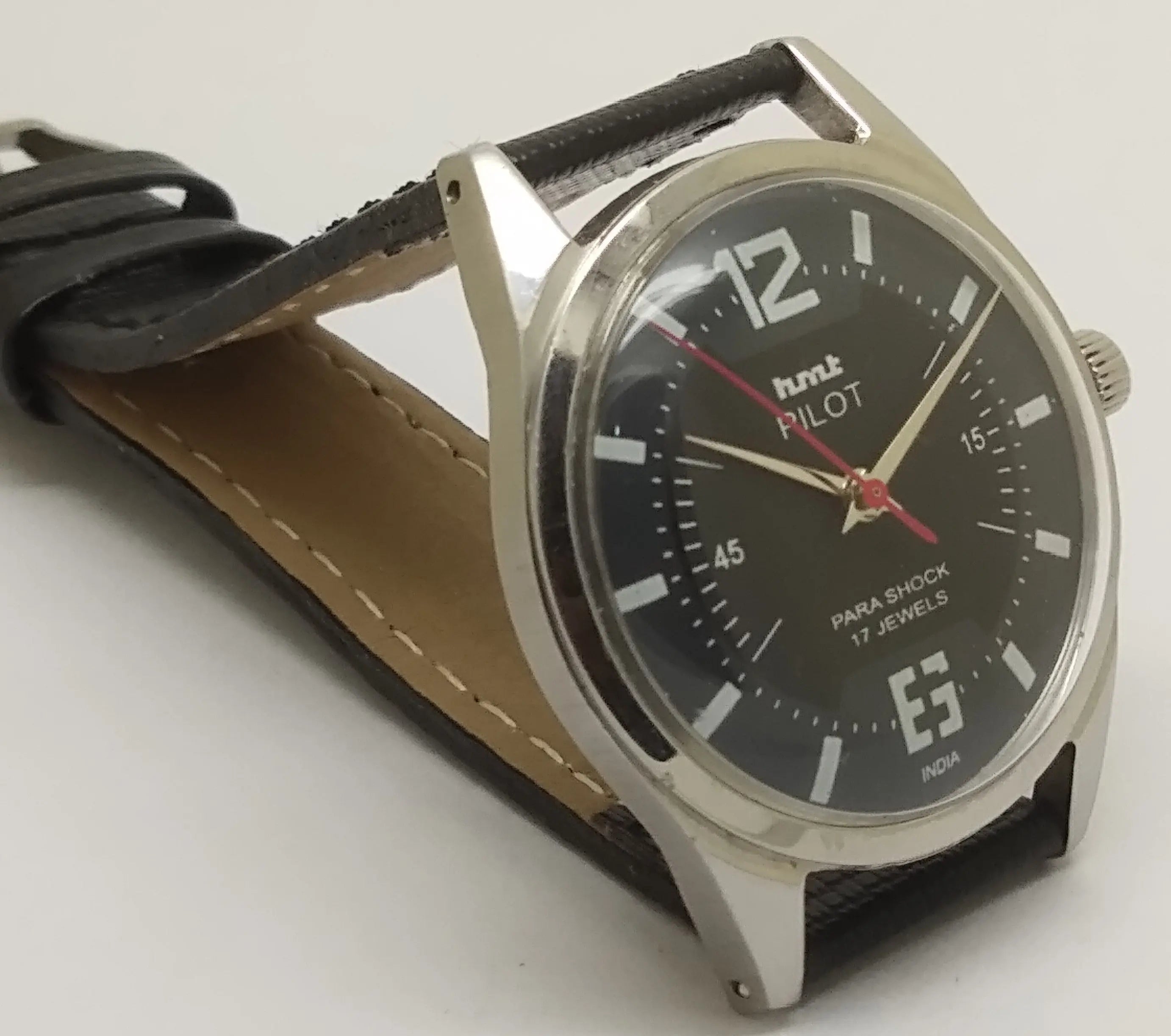 Hmt Pilot Mechanical Handwinding Movement leather Jewels Analog Dial Wrist Watch For Men National Watches
