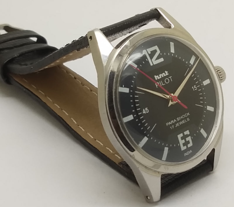 Hmt Pilot Mechanical Handwinding Movement leather Jewels Analog Dial Wrist Watch For Me