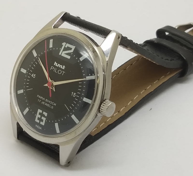 Hmt Pilot Mechanical Handwinding Movement leather Jewels Analog Dial Wrist Watch For Me