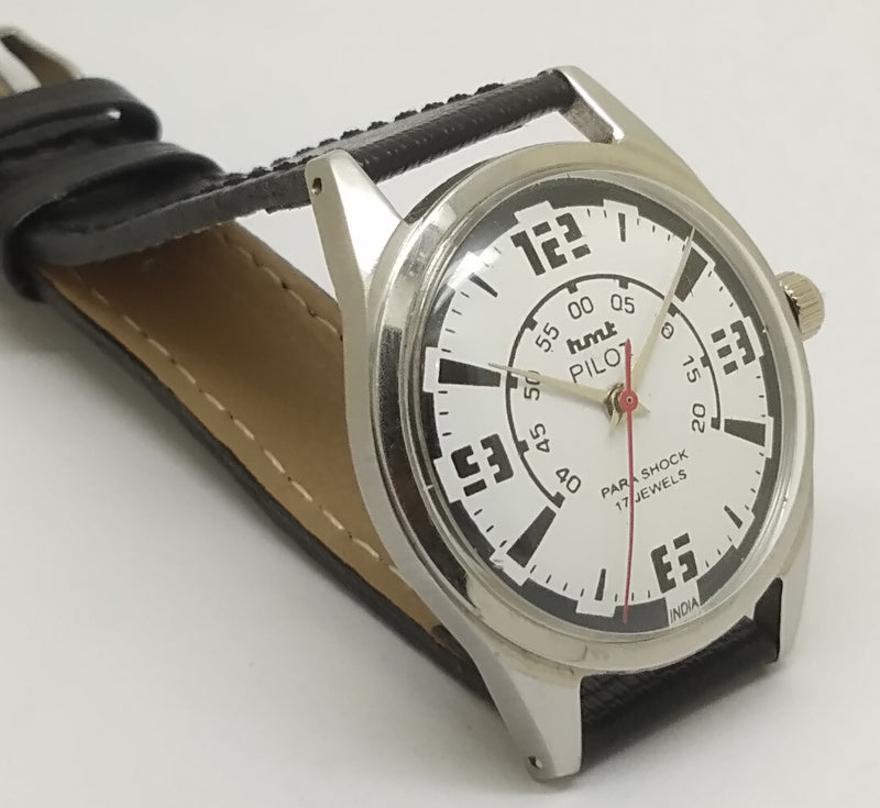 Hmt Pilot Mechanical Handwinding Movement leather Jewels Analog Dial Wrist Watch For Me