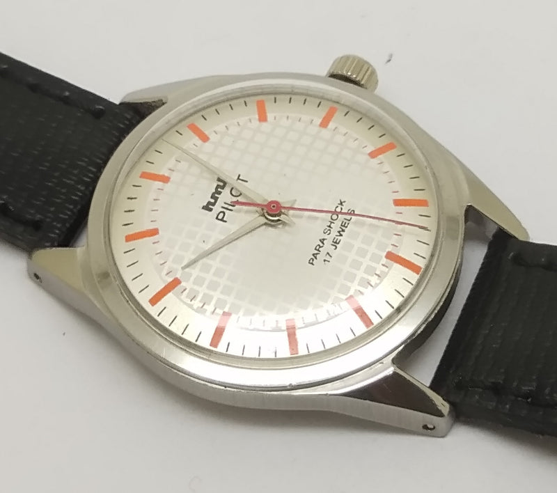 Hmt Pilot Mechanical Handwinding Movement leather Jewels Analog Dial Wrist Watch For Me