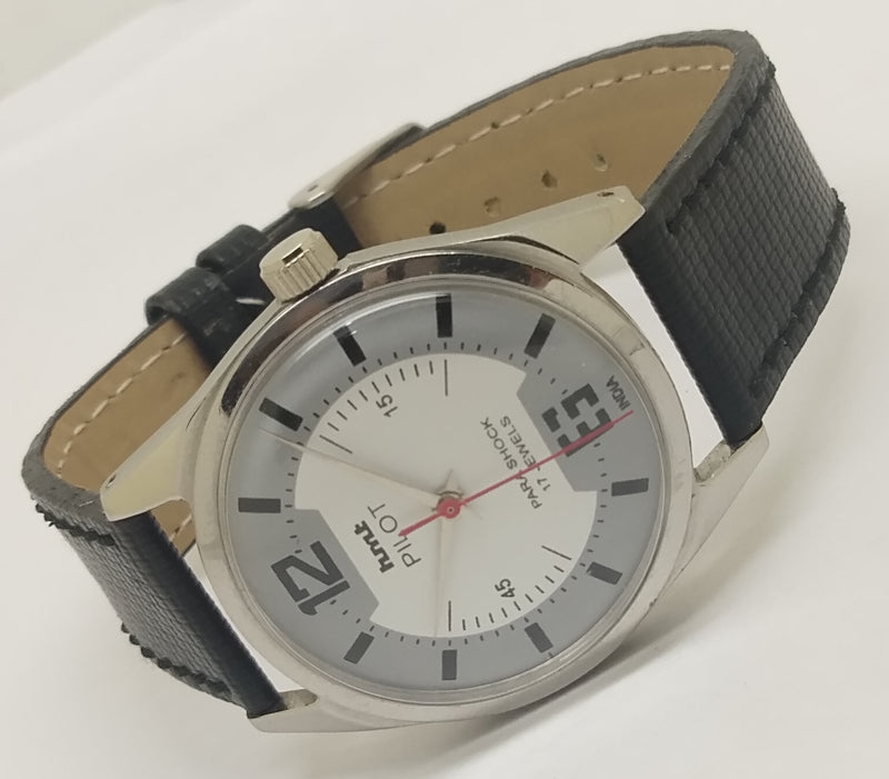 Hmt Pilot Mechanical Handwinding Movement leather Jewels Analog Dial Wrist Watch For Me