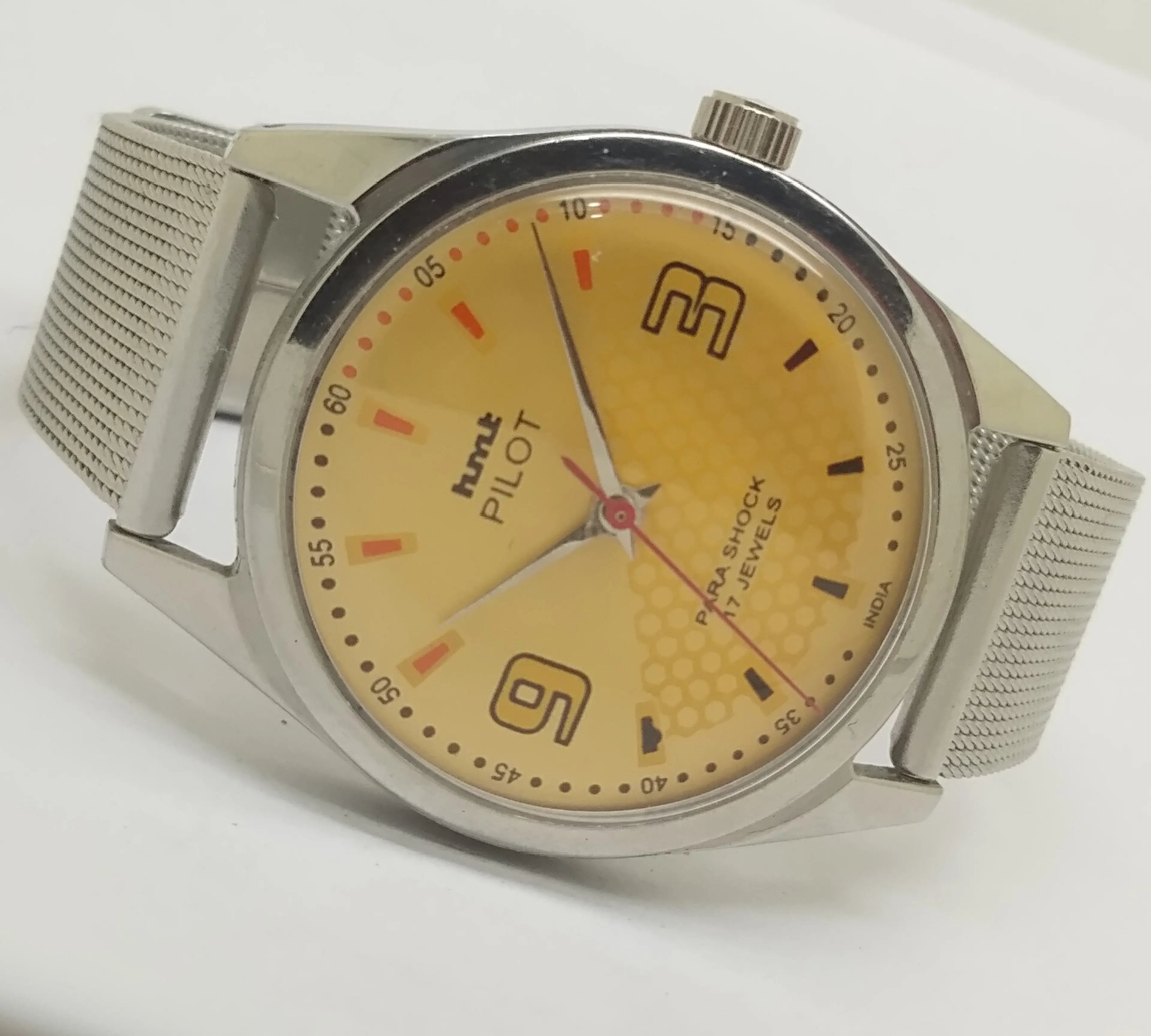 Hmt Pilot Mechanical Handwinding Movement stainless Steel Para Shock 17 Jewels Analog Dial Wrist Watch For Men National Watches