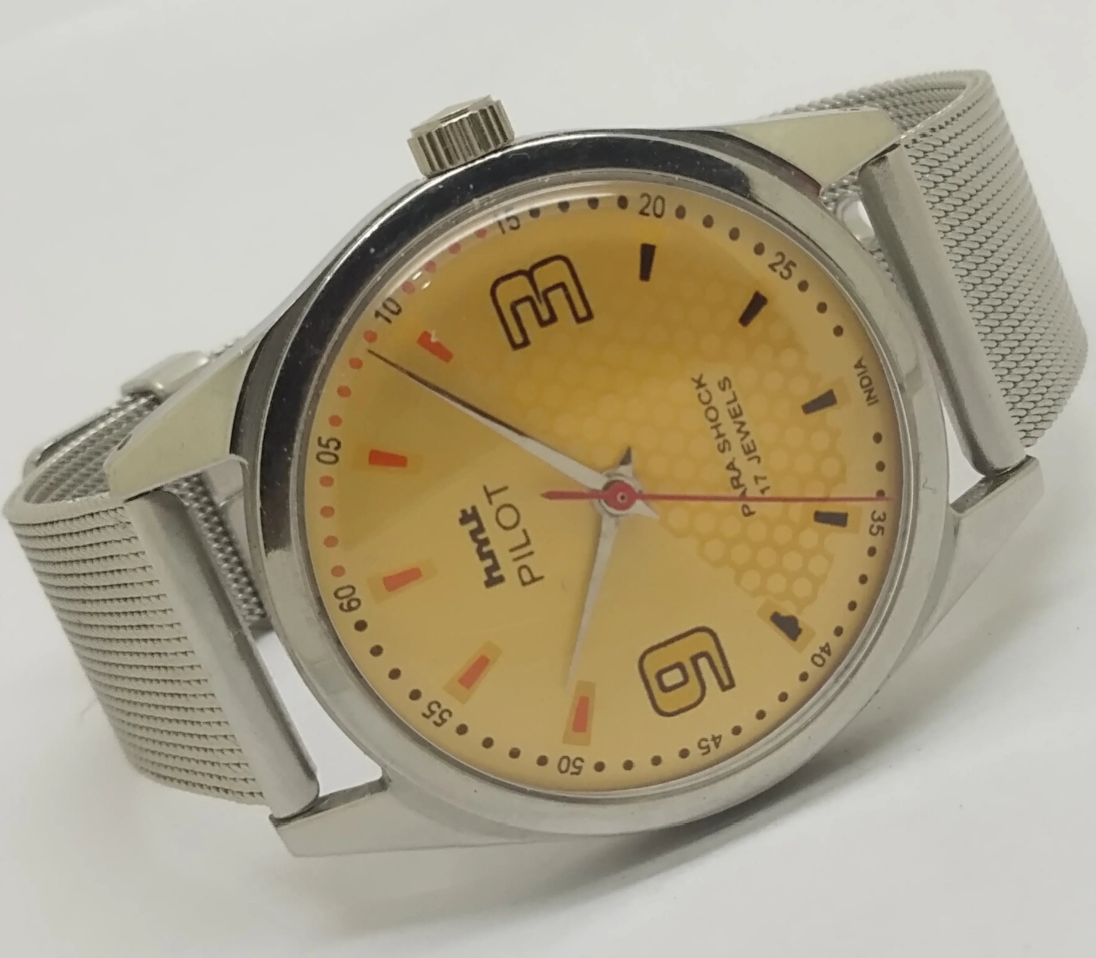 Hmt Pilot Mechanical Handwinding Movement stainless Steel Para Shock 17 Jewels Analog Dial Wrist Watch For Men National Watches