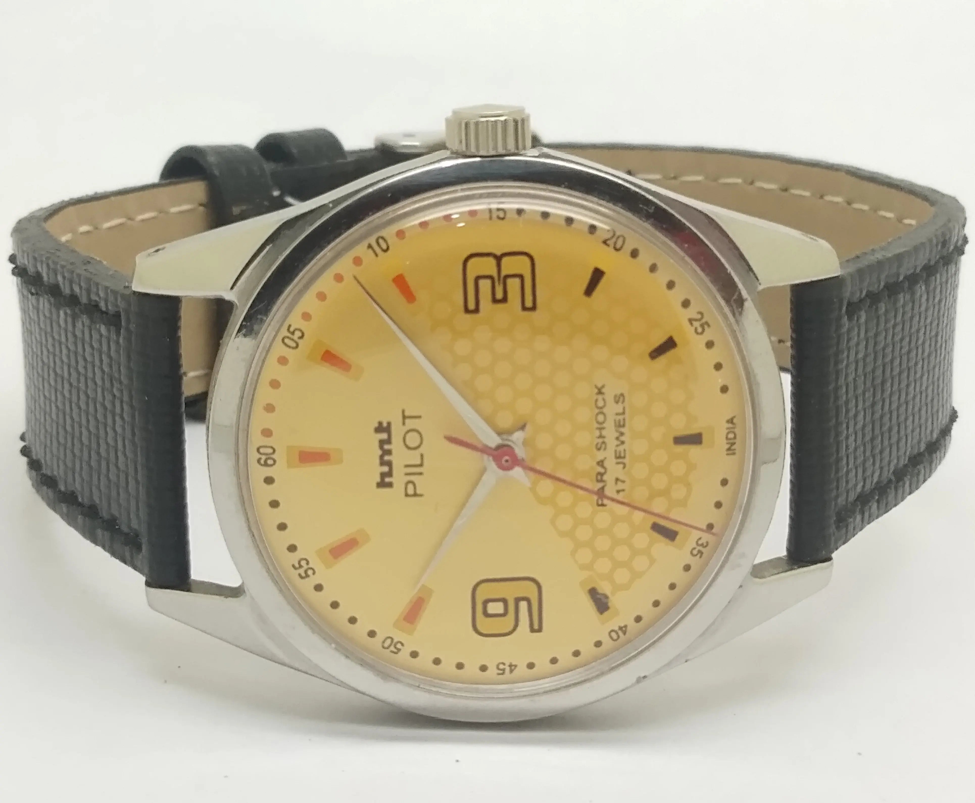 Hmt Pilot Mechanical Handwinding Movement leather Jewels Analog Dial Wrist Watch For Me National Watches
