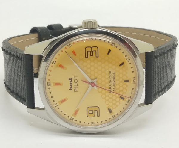Hmt Pilot Mechanical Handwinding Movement leather Jewels Analog Dial Wrist Watch For Me
