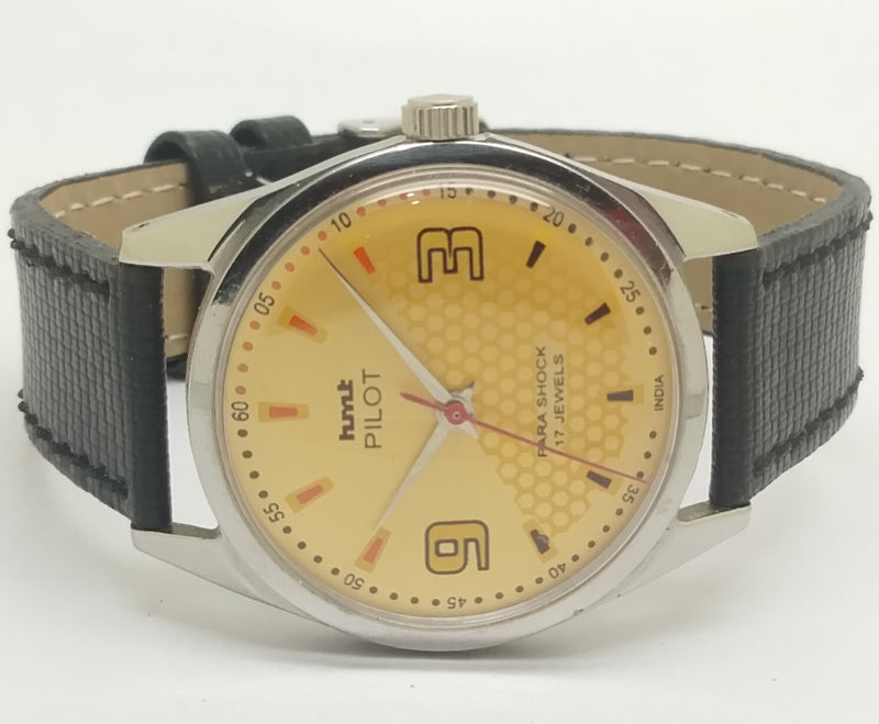 Hmt Pilot Mechanical Handwinding Movement leather Jewels Analog Dial Wrist Watch For Me